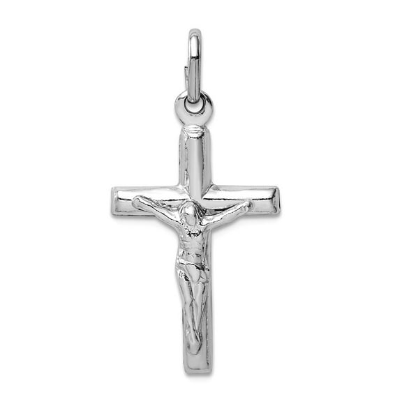 925 Sterling Silver Rhodium Plated Polished Crucifix Religious Faith Cross Pendant Necklace 26.48x15.64mm Wide 3.88mm Th