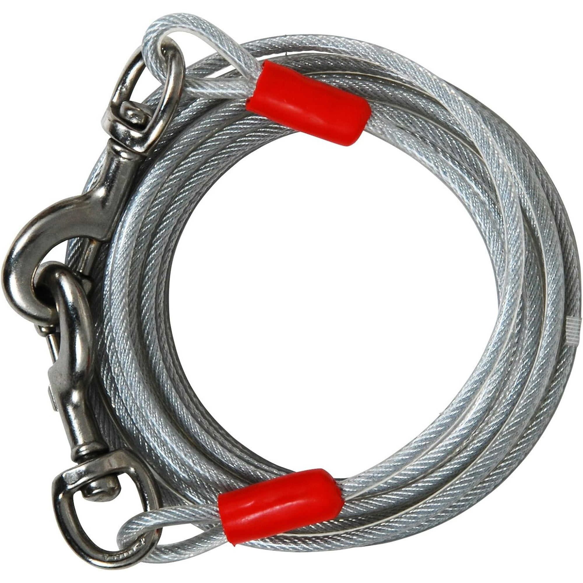 Petmate Aspen Pet Super Heavy Duty Dog Tie-Out Galvanized Steel Cable Trolley, 15' Long for Dogs Up To 250 lb, Silver