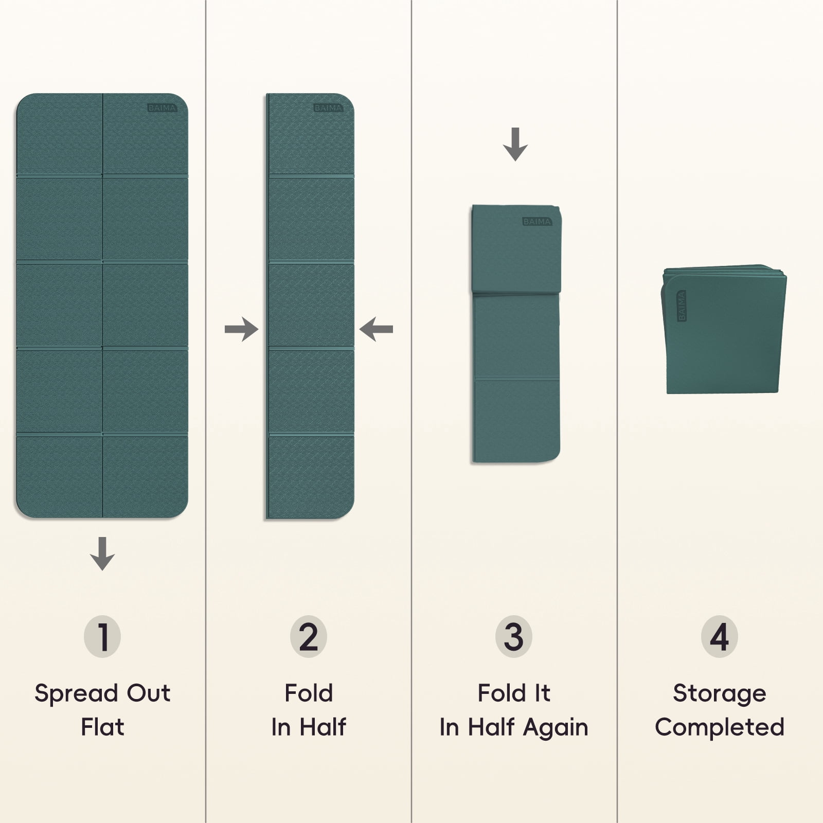 BAIMA Large Yoga Mat Thick Extra Wide and Long , Foldable Portable Travel Square Mats(Darkgreen+Gray)