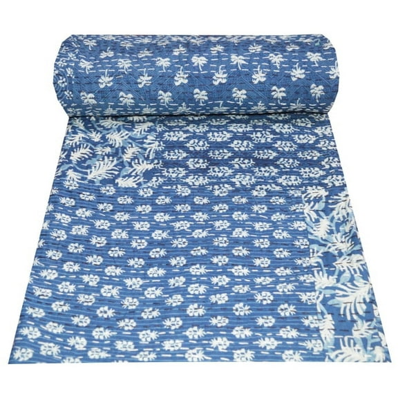 Indian Handmade Vintage Kantha Quilt Kantha Throw Blanket Bedspread Cotton Patchwork Quilt Kantha Blanket Gudari Single Size Blue