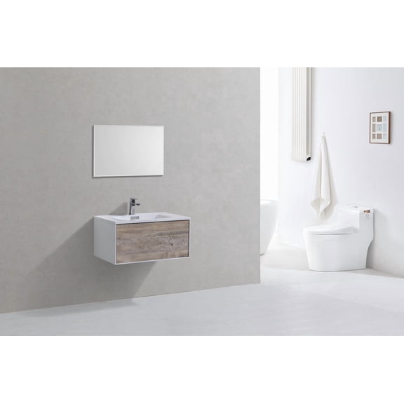 Kubebath Divario 30" Nature Wood Wall Mount Modern Bathroom Vanity