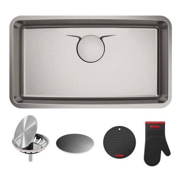 Kraus KD1US33B 33 in. Undermount Single Bowl Stainless Steel Kitchen Sink with DrainAssure WaterWay & VersiDrain Assembly, Radiant Pearl