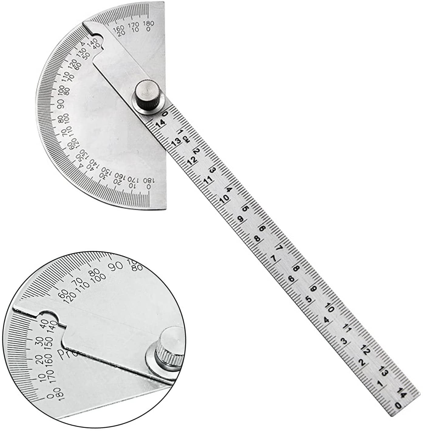 6-Inch Arm 0 to 180 Degrees Round Head Stainless Steel Angle Protractor 