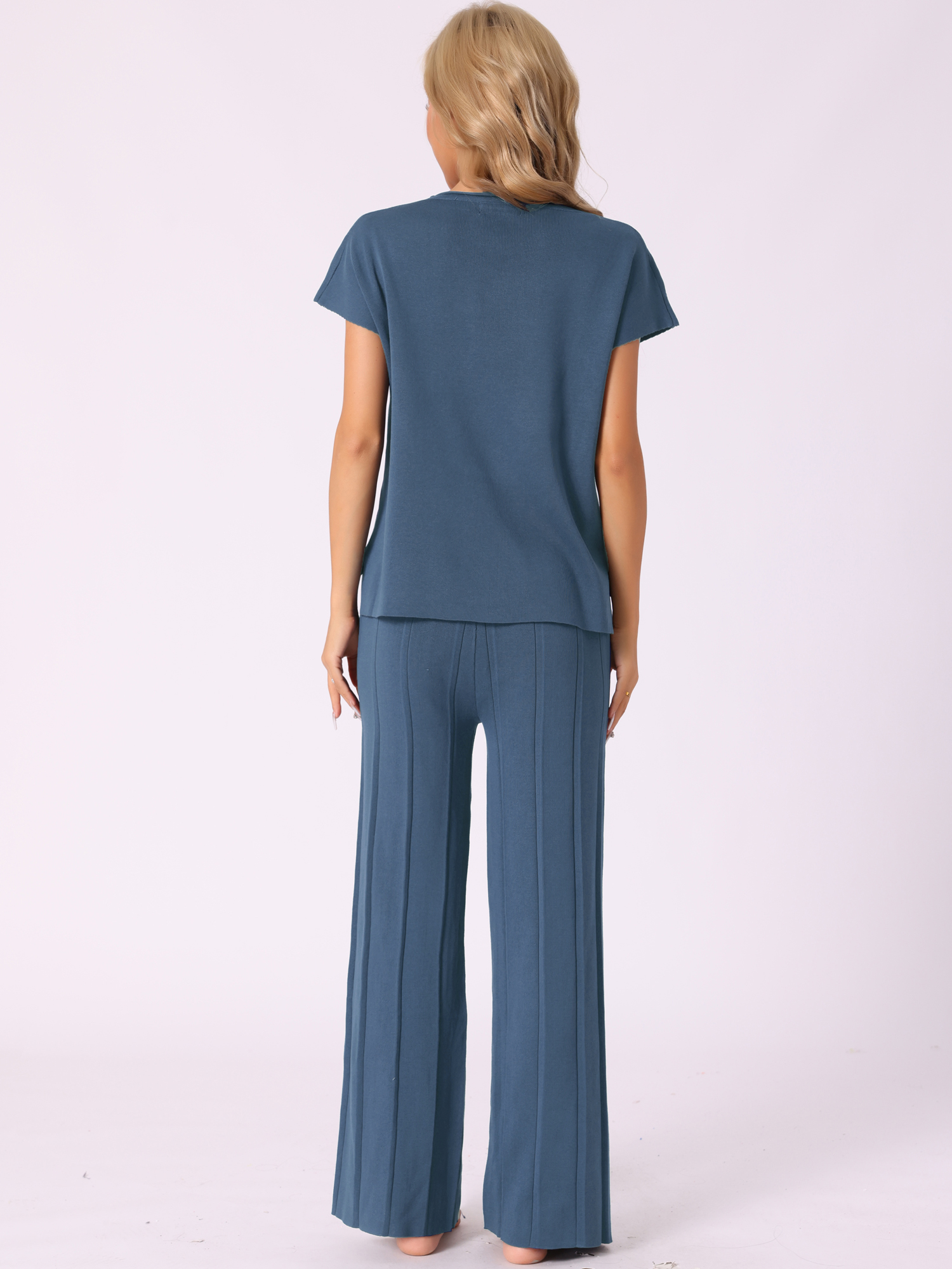 DARING DIVA Women's 2-Piece Short Sleeve Tops Wide Leg Pants Sets XS Blue