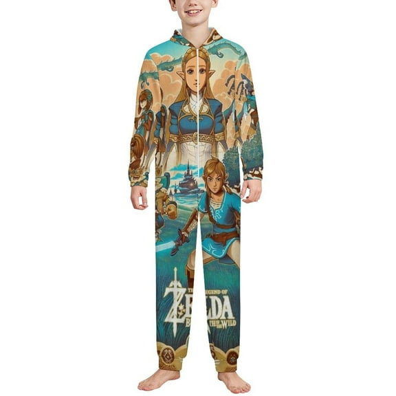 The Legend of Zelda Children's Home Jumpsuit Pajamas for Boys Girls Onesie Cartoon Soft Sleepwear Hooded PJs 2-3Y