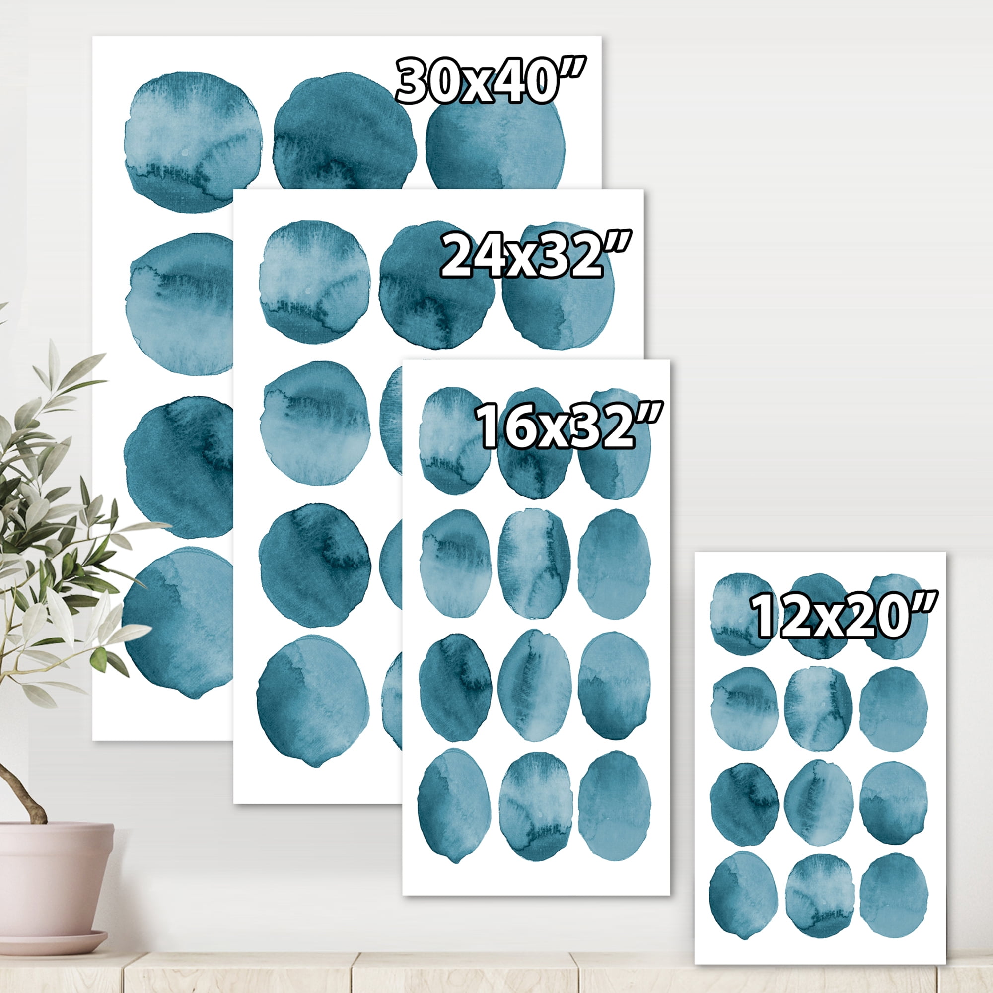 Designart ' Blue Aquamarine Circles Geometric Elements ' Modern Canvas Wall Art Print