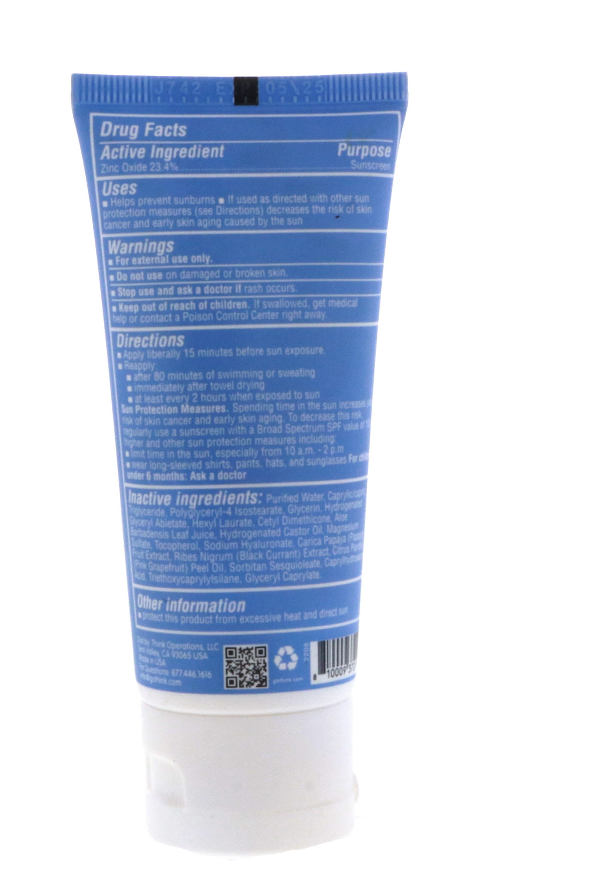 think Thinksport®, Face Clear Zinc Oxide Sunscreen, SPF 50, Fragrance Free, 2 fl oz (59 ml)