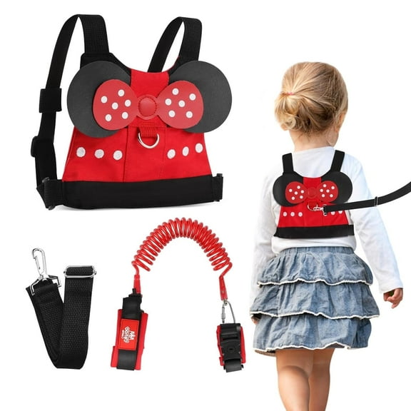 Toddlers Leash for Walking, Child Kid Backpack Anti Lost Wrist Link Safety Wrist 4 in 1 (Red Minnie)