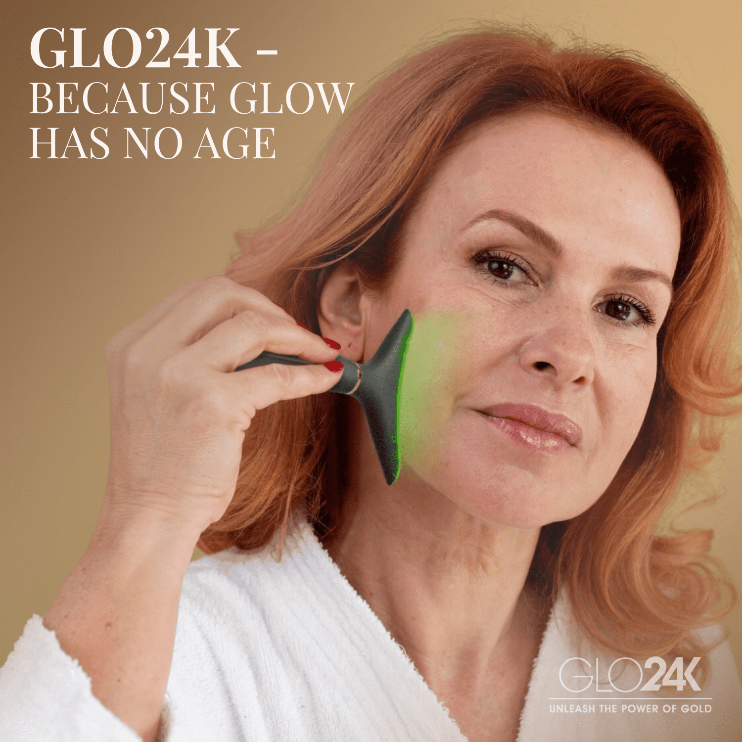 GLO24K 3-in-1 LED Light Therapy Face & Neck Massager, Anti-Aging Skin Tightening Device with Red Light, Vibration & Thermal Technology for Wrinkles, Firming & Radiant Skin