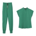thumbnail image 4 of Conjunto de uniforme médico para mujer, camiseta médica con escote en V elástico y pantalón deportivo, unisex, lavable Color Verde L, 4 of 9