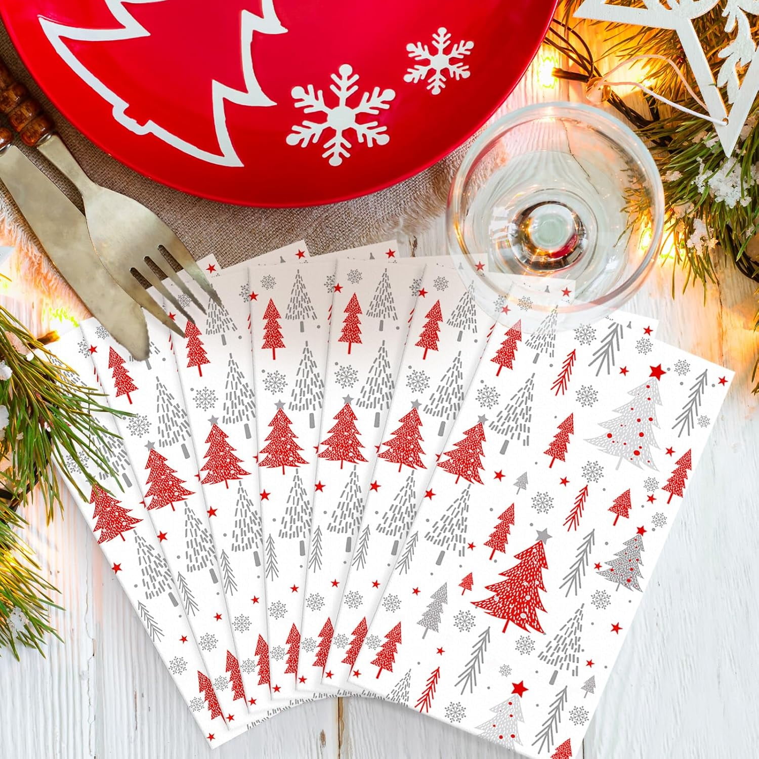 100PCS Christmas Paper Napkins - Dinner Size Bathroom Napkins for Xmas Party, 2-Ply Disposable