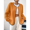thumbnail image 4 of Womens Fleece Jacket Fall Winter Warm Long Sleeve Casual Loose Fit Comfy Fashion Outwear Cardigan Outfit Coat Orange XXL, 4 of 8