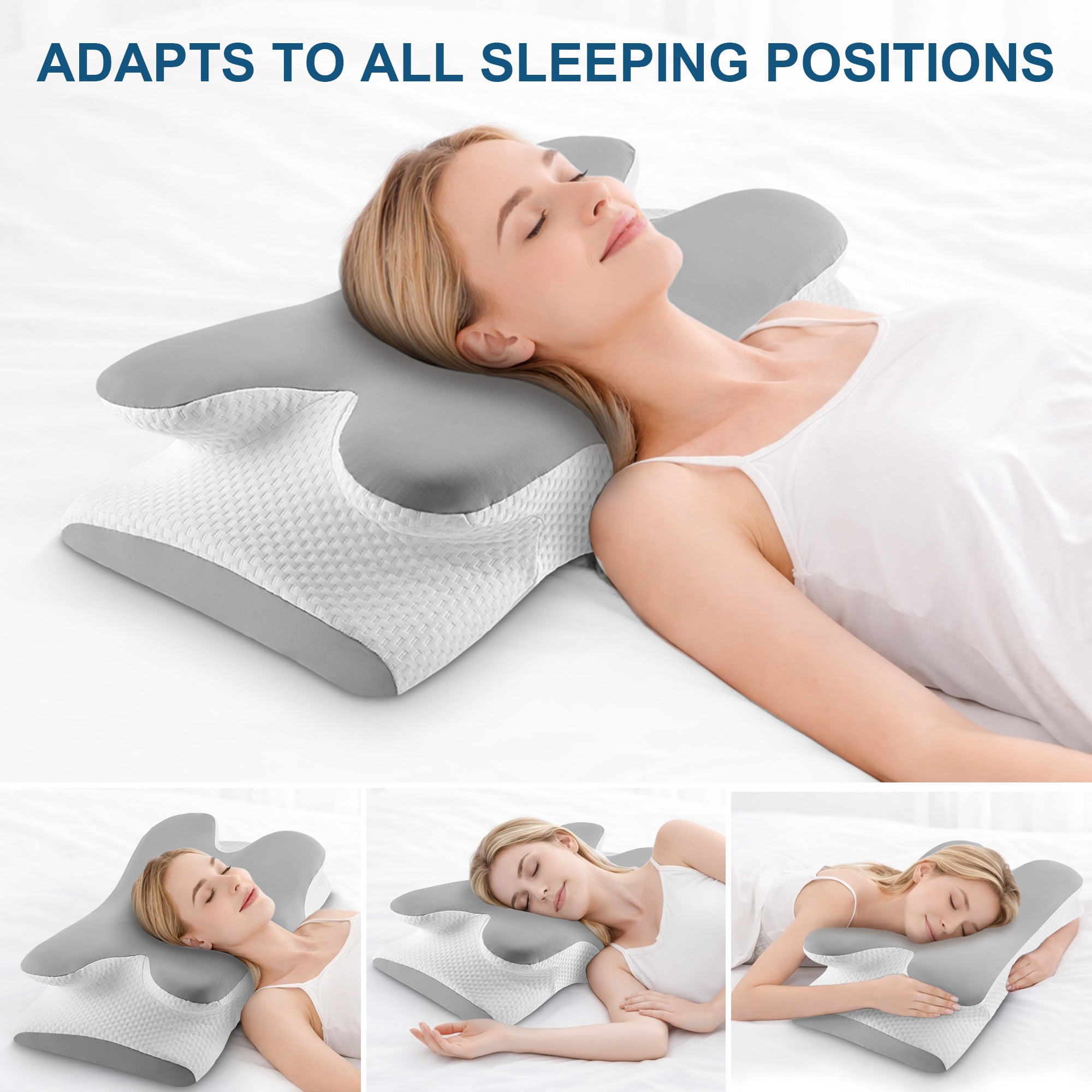 KAIPARA Ergonomic Cervical Neck Pillow for Sleeping, Contour Memory Foam Bed Pillow with Cooling Cover, Orthopedic Neck Support Pillow for Side, Back & Stomach Sleepers, Grey White