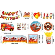 Fire Truck Birthday Party Supplies 155pcs Fire Truck Birthday Party Decorations for Boys Firetruck Birthday Decorations Balloons Plates Napkins Tablecloth, Fire Truck Themed Birthday Party Supplies