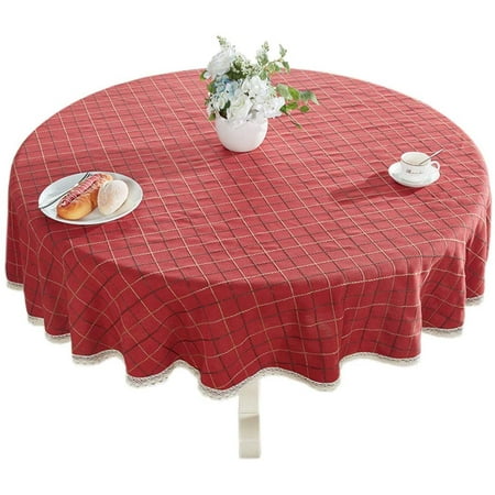 Heavy Weight Cotton Linen Tablecloth Lace Plaid Round Table Cloth For Kitchen Dining Room Tabletop Decoration 48 Red Canada Kitchen Dining Room Tabletop Decoration, Linen Size For 48 Round Table
