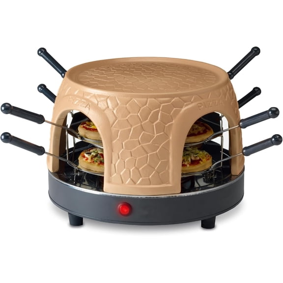 Electric Pizza Oven Sharing Pizza Maker with Terracotta Dome - Mini Pizza Bake Oven Round Pizza Maker for Pizza Party Home Party - 1150 W (Pizza Oven for 8 Persons)