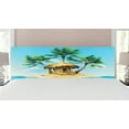 thumbnail image 1 of Tropical Headboard, Tropical Wooden Bungalow 3 Palm Trees in a Small Island Cartoon Art, Upholstered Decorative Metal Bed Headboard with Memory Foam, King Size, Aqua Green Beige, by Ambesonne, 1 of 4