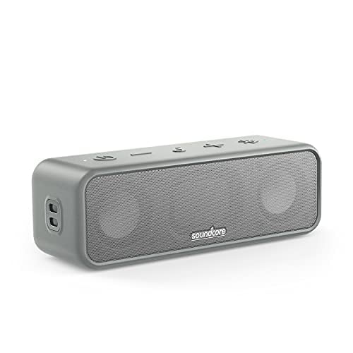 Soundcore 3 de Anker, altavoz Bluetooth con sonido estéreo, controladores de diafragma de titanio puro, tecnología PartyCast, BassUp, tiempo de reproducción 24 horas, resistencia al agua IPX7, aplicac