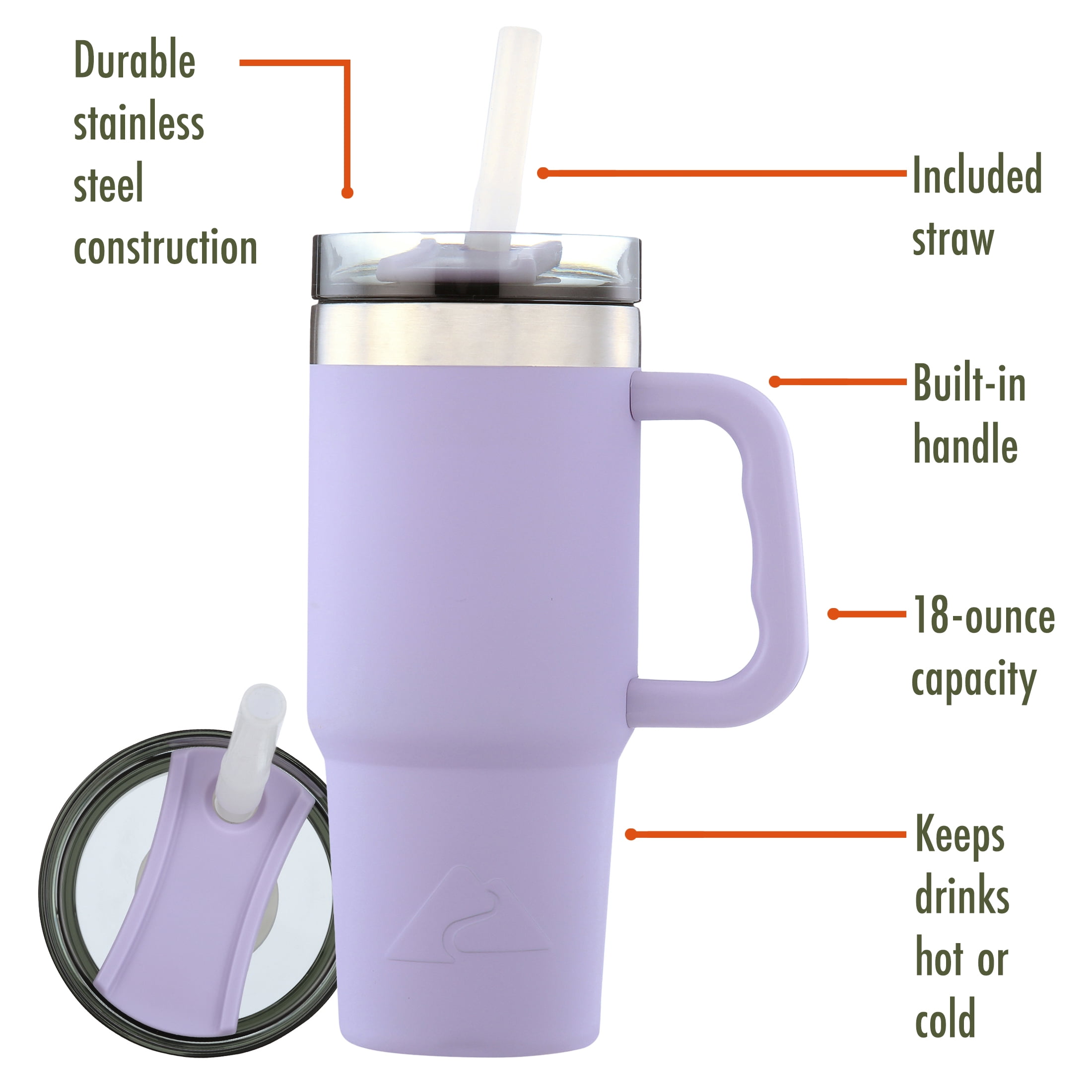 Ozark Trail 18 oz Insulated Stainless Steel Tumbler with Handle, Purple
