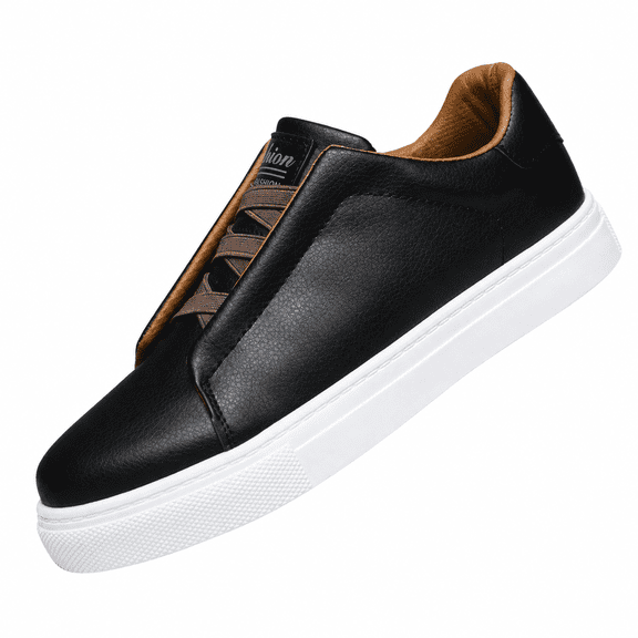 Men's Casual Sneakers, Faux Leather Lace-Up Low Top Walking Shoes, Everyday Fashion Shoes