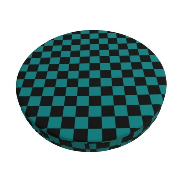 Balery Black And Teal Checkerboard Fundas de asiento para taburete de bar redondo de tela de terciopelo ajustables que protegen de arañazos y manchas para sillas de 14 a 17 pulgadas.-13 inch