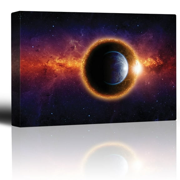 wall26 - Planet Earth in a Black Hole Floating on a Colorful Galaxy - Canvas Art Home Art - 24x36 inches