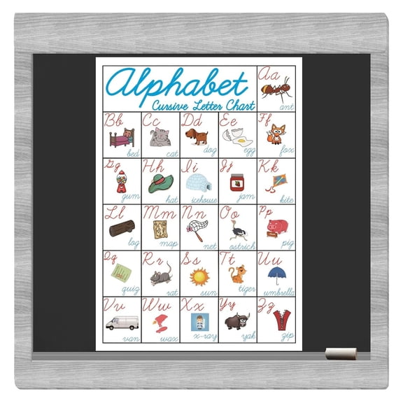 Educational Cursive Alphabet Poster - ABC Learning Chart with Illustrations for Kids, Classroom Wall Decor for Kindergarten