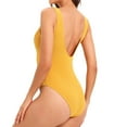 thumbnail image 3 of UTSJKR Women's Backless One Piece Swimsuit Sexy Deep V Neck Sleeveless Bathing Suits Solid Color Elastic Leotard Beachwear Yellow 4, 3 of 8