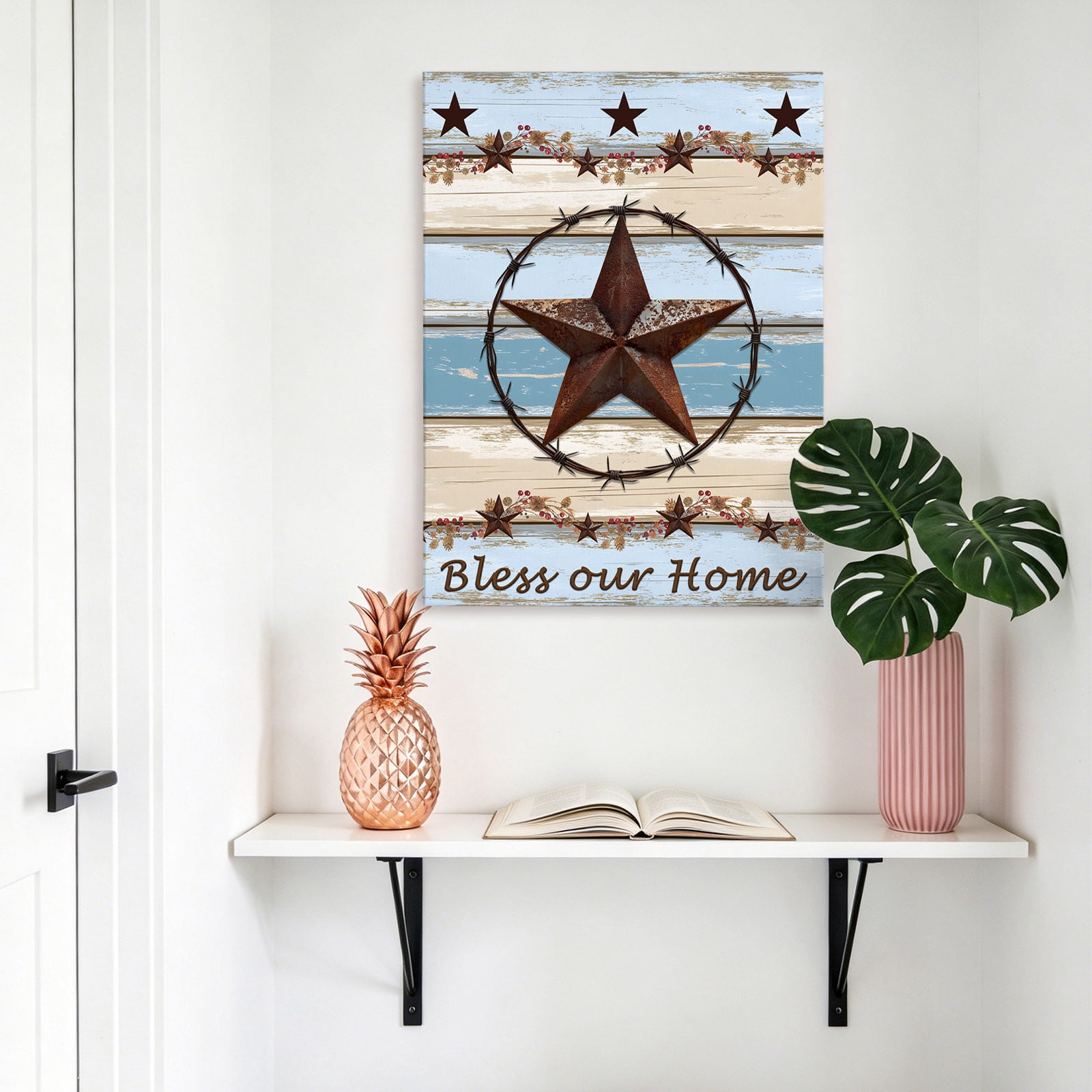 Texas Star Canvas Wall Art for Living Room, Countryside Star Poster Print Painting for Bedroom Office Home Decoration Wall Pictures Prepare To Hang 12"x12"