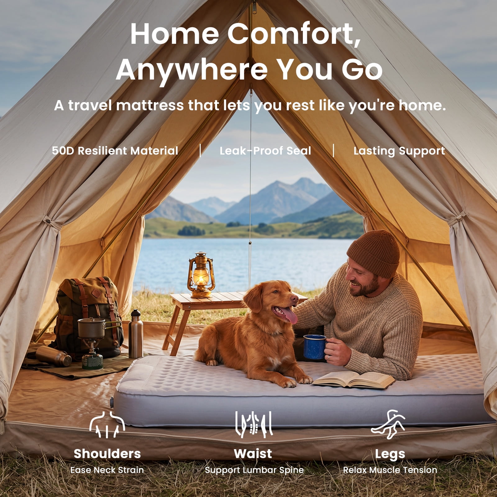 ABORON 4" Thick Self-Inflating Sleeping Pad, Foam & Air Camping Mattress, 9.5 R-Value Insulated Sleeping Mat with Built-In Pump, Portable All Season Camping Pad for Tent, Car, Cot, Truck Silver Gray