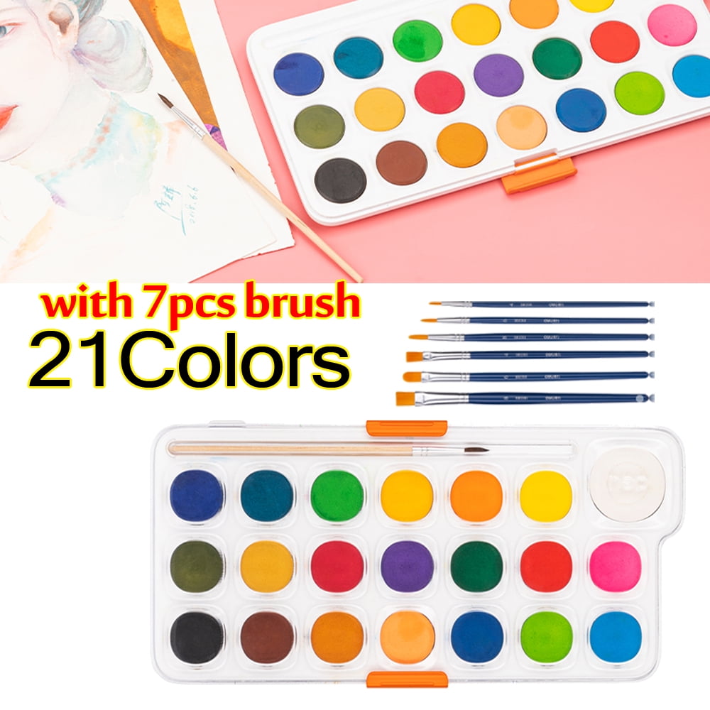 Deli Solid Watercolor Paint Sets 21 Colors Washable Paint Sets Water Color with Brushes Perfect