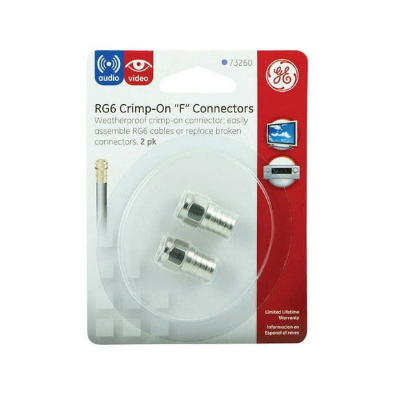GE Jasco 35050 Nickel RG6 Crimp-On Audio/Video F Connector 2 Count
