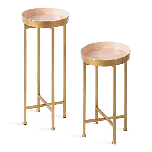 Kate and Laurel Celia Table d'Appoint Moderne, Ensemble de 2, Rose et Or, Tables de Bout Sophistiquées pour Rangement et Exposition