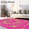 thumbnail image 2 of ODIKA 5'x7' Machine Washable Non-Slip Area Rug, Elegant Crest Emblem Surrounded by Glittering Scattered Jewels High Traffic Rug with Pad, Pink, 728943, 2 of 8