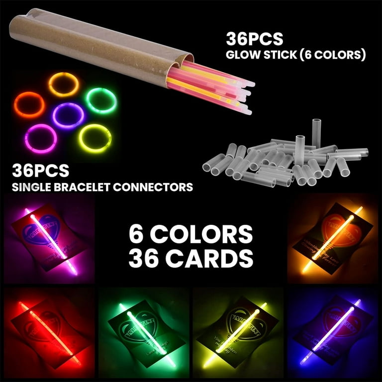Fun Little Toys 36 Pcs Glow Sticks 6 Colors with Neon Valentine s