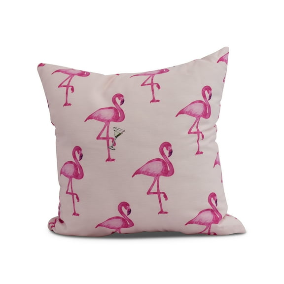Simply Daisy, 18 x 18 inch, Flamingo Fanfare Martini Animal Print Pillow, Pink
