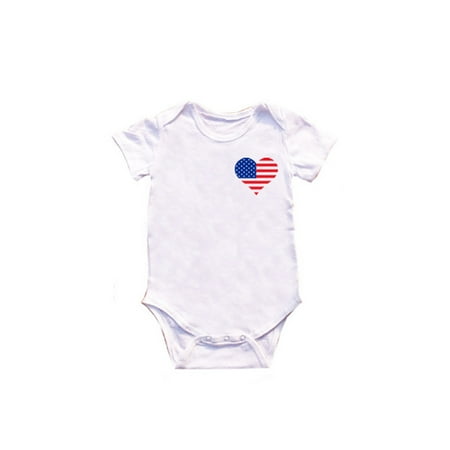 

TAIAOJING Baby Romper American Flag Peach Heart Print Parent Child Top Family Short Sleeve T-shirt