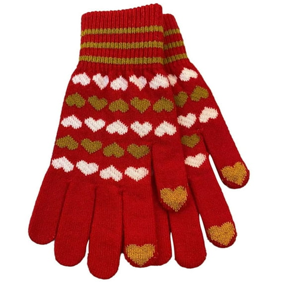 ATOYSOY Women Winter Knit Gloves Thermal Warm Heart Printed Gloves Cold Weather Fleece Warm Trendy Glove (Red,Free Size)