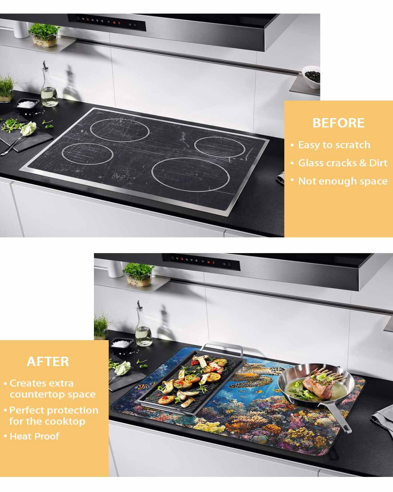 nqOlkjepod Large Induction Cooktop Protector Mat 24"x21", Turtle Stove Top Covers for Electric Stove, Ocean Animal Fish Coral Summer Beach Vacation Stove Burner Cover Mats, Glass Top Stove Cover