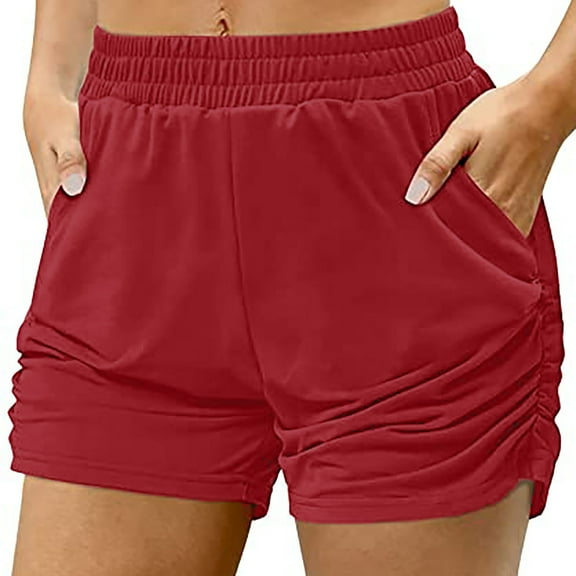 Chbgutlmr Summer Shorts for Women Elastic High Waisted Ruched Side Fitted Shorts Casual Comfy Solid Color Shorts with Pockets