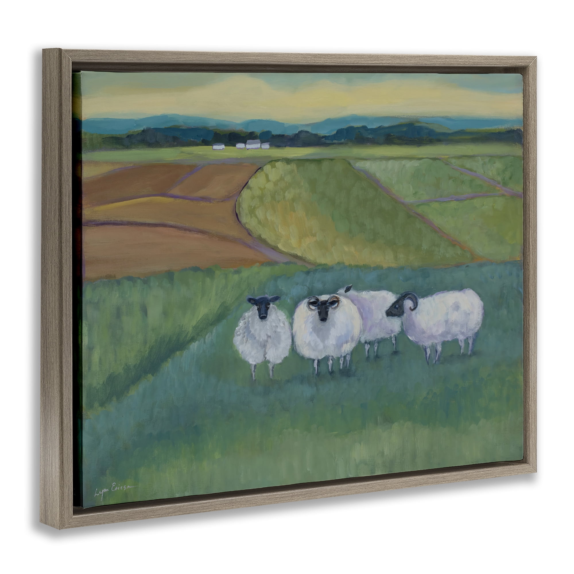 Stupell Industries Sheep Herd Meetup Brown Framed Floater Canvas Wall Art, design by Lynn Ericson Fine Art