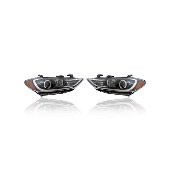 Headlight Assembly - Compatible/Replacement for '17-18 Hyundai Elantra Sedan Value/Eco/Limited (Korean-Built) - Halogen With LED Daytime Running Lamp - Pair, Set - 92102F2050, 92101F2050 - CAPA
