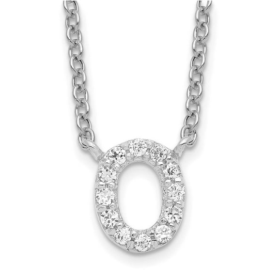 Rhodium Plated Silver White CZ Initial O Necklace -18