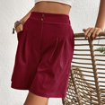 thumbnail image 5 of Womens Shorts Stretchy Summer Solid Color Loose Breathable Semi Elastic Waist High Waist Wide Leg Trendy Casual Shorts S-XL, 5 of 6