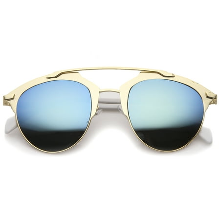 sunglassLA - Modern Fashion Metal Double Bridge Mirror Lens Pantos Aviator Sunglasses - 50mm