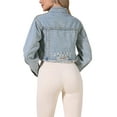 thumbnail image 3 of INSPIRE CHIC Rivet Studded Denim Jacket for Women's Cropped Casual Wash Jean Jacket S Light Blue, 3 of 6