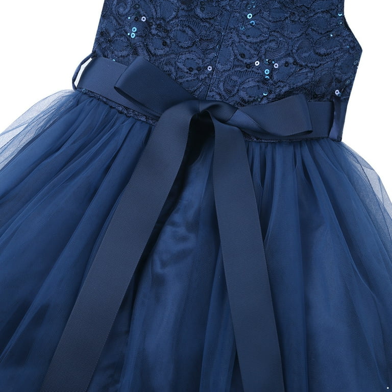 Kaerm Girls Glitter Lace Flower Girl Dress Princess Wedding Bridesmaid  Pageant Party Fairy Dress Navy Blue 16 - Walmart.com
