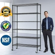 6 Tier Wire Shelving Unit with Wheels Heavy Duty Storage Shelves 78 inch Height Wire Shelf  Adjustable Garage Shelves Metal Standing Kitchen Shelf 2100lbs Weight Capacity,Black