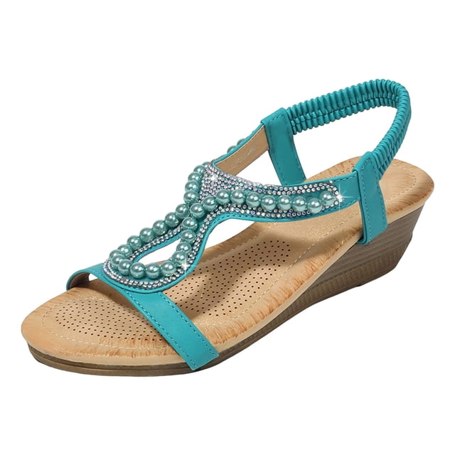 DAFEI Wedge Heel Ladies Rhinestone Shoes Fashionable Hollow Fish Mouth Stone Solid Color Casual Sandals