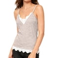 thumbnail image 3 of Women Camisoles Lace V Neck Tank Top Spaghetti Strap Slim Fitted -Tops Going Out Y2K Shirts Light Khaki S, 3 of 10